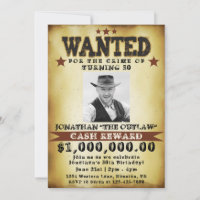 Convite de Cartaz de Procurado de Cowboy para Aniv