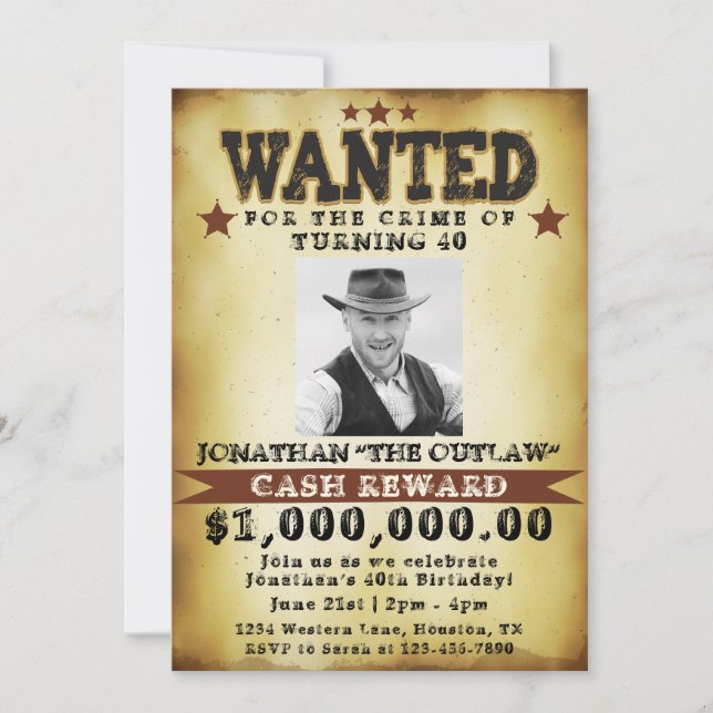 Convite de Cartaz de Procurado de Cowboy para Home (Frente)