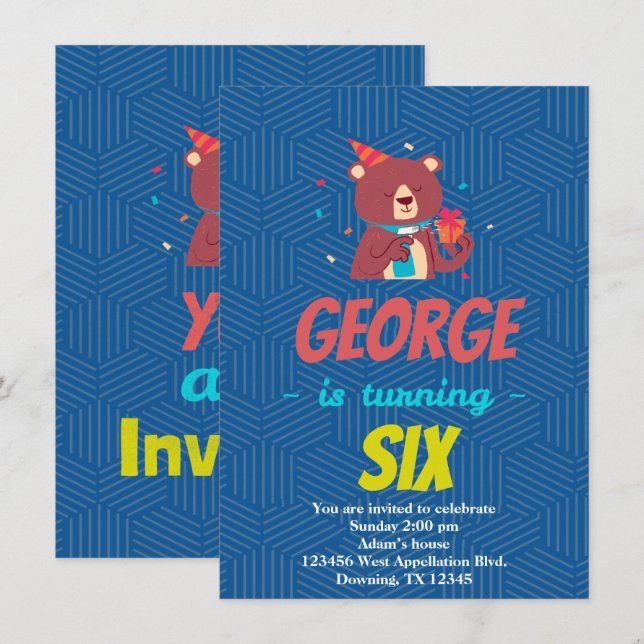 Convite de Cartoon de Urso Filho Personalizado (Frente/Verso)