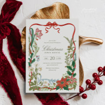 Convite de Casa Aberta de Natal Botânico Vintage