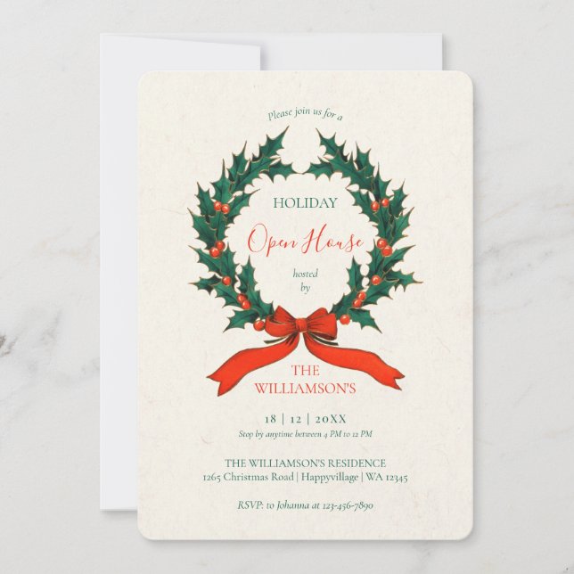 Convite de Casa Aberta de Natal com Grinalda Vinta (Frente)