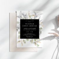 Convite de Casa Aberta Floral Prateado e Dourado E