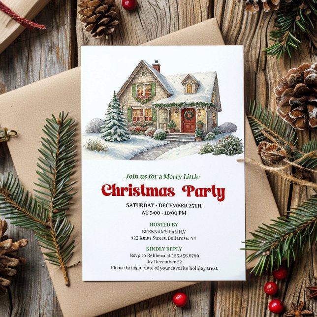 Convite de casa de Natal moderna vermelho verde mi (Modern christmas house invite red green minimal

)