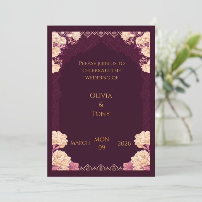 convite de casamento (Em pé/Frente)