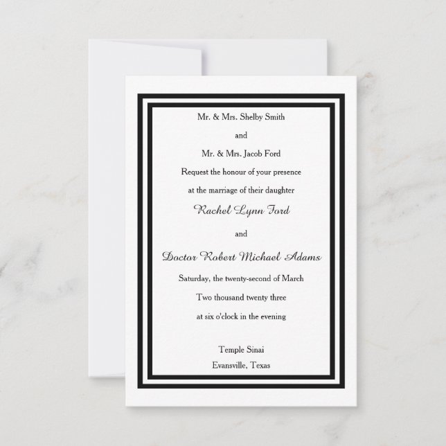 Convite de Casamento 3x5 - Corte Duplo Preto (Frente)