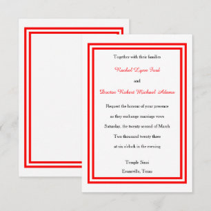 Convite de Casamento 3x5 - Corte Duplo Vermelho