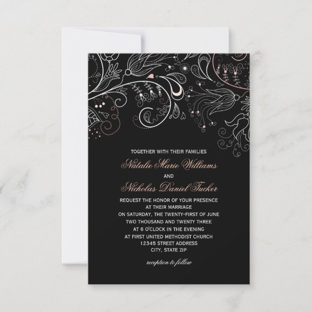 Convite de Casamento - 3x5 Floral com Tulipa Preta (Frente)