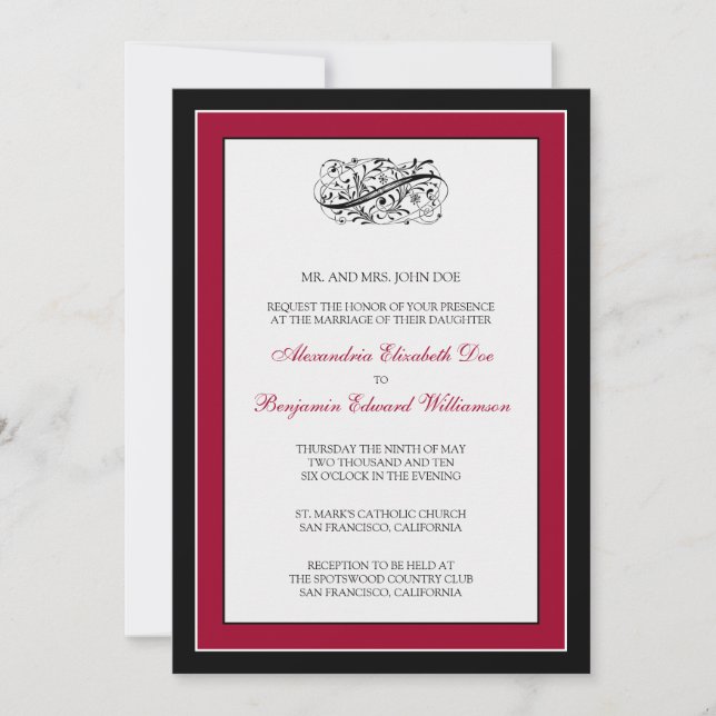 Convite de casamento 5 x 7 preto/amora simplesment (Frente)