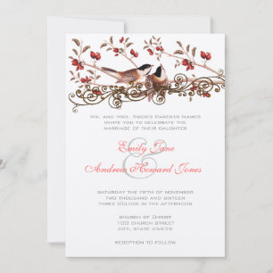 Convite de Casamento 5 x 7 Vintage Chickadees