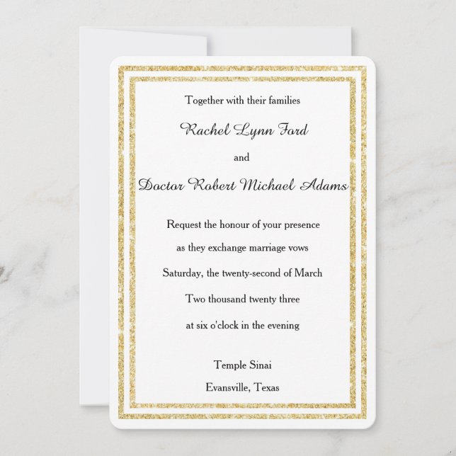 Convite de Casamento -5x7 com Guarnição Brilhante  (Frente)