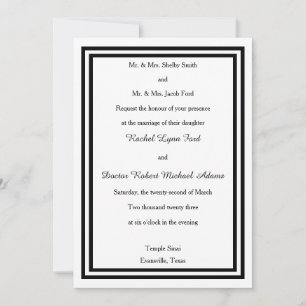 Convite de Casamento 5x7 - Corte Duplo Preto