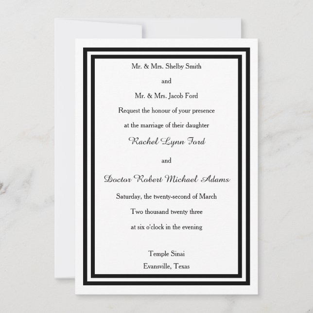 Convite de Casamento 5x7 - Corte Duplo Preto (Frente)