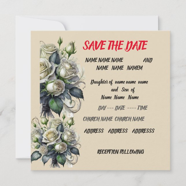 convite de casamento 5x7 creme rose SAVE THE DATE (Frente)