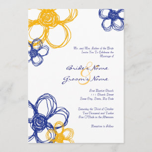 Convite de Casamento 5x7 Flores Silvestres Azuis e
