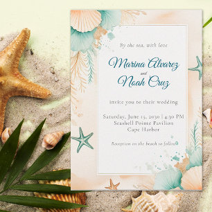 Convite de Casamento à Beira-Mar Chic em Aquarela