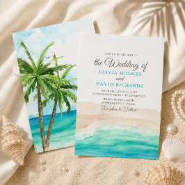 Convite de Casamento à Beira-Mar com Aquarela