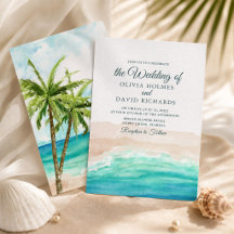 Convite de Casamento à Beira-Mar com Aquarela