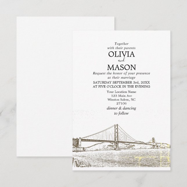 Convite De Casamento A ouro De San Francisco (Frente/Verso)