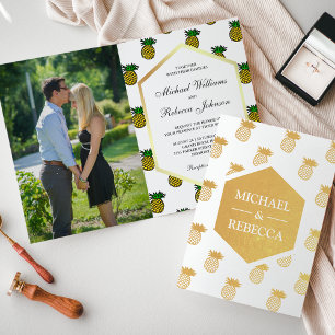 Convite de Casamento Abacaxis Folha de Ouro Tropic