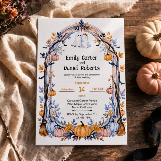 Convite de Casamento Abóbora de Halloween Gótico (Criador carregado)