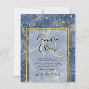 Convite de Casamento Abstrato com Tinta Dourada Az