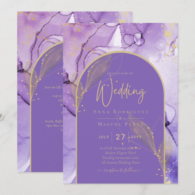 Convite de casamento Abstrato DE TINTA COM Lavanda (Frente/Verso)
