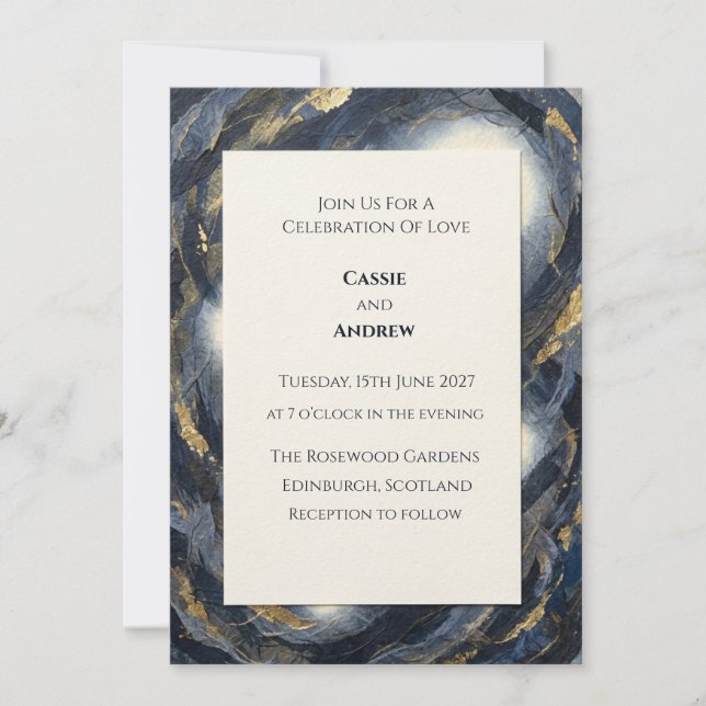 Convite de Casamento Abstrato em Mármore Ágata Dou (Frente)