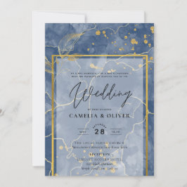 Convite de casamento abstrato LeahG azul marinho d