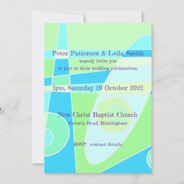 Convite de Casamento Abstrato Pastel Azul Verde (Frente)