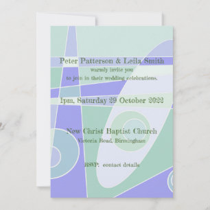 Convite de Casamento Abstrato Pastel Roxo Verde