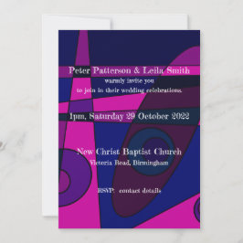 Convite de Casamento Abstrato Rosa Quente Roxo