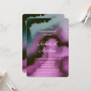 Convite de Casamento Abstrato Roxo e Turquesa para