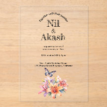 Convite De Casamento Acrílico Limpo Floral Elegant