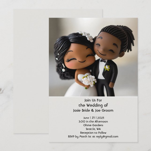 Convite de casamento afro-americano mais fofo 2.0 (Frente/Verso)
