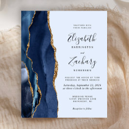 Convite de Casamento Agate Navy Azul Dourado Orçam