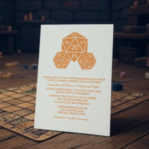 Convite de casamento alaranjado dos dados D20