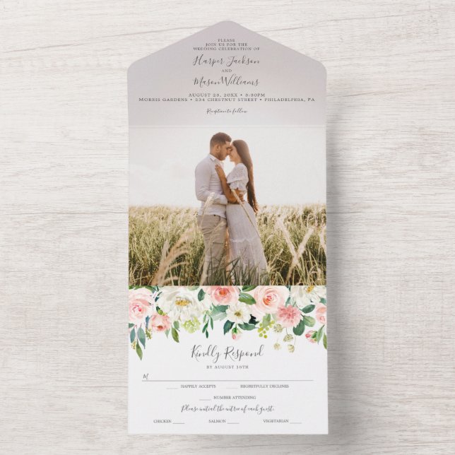 Convite de casamento All in One Airy Blush com Fot (Inside)