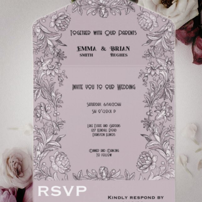 Convite de casamento All in One com estampa floral (Criador carregado)