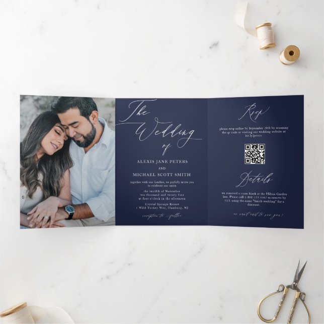 Convite de casamento All-in-One de Caligrafia Mode (Dentro)