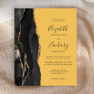 Convite de Casamento Amarelo Ágata Preto Dourado E