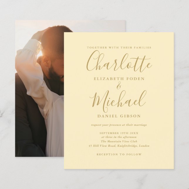 Convite de Casamento Amarelo Borboleta Orçamentári (Frente/Verso)