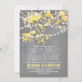 Convite de casamento amarelo cinza com luzes de co