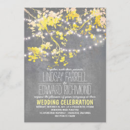 Convite de casamento amarelo cinza com luzes de co