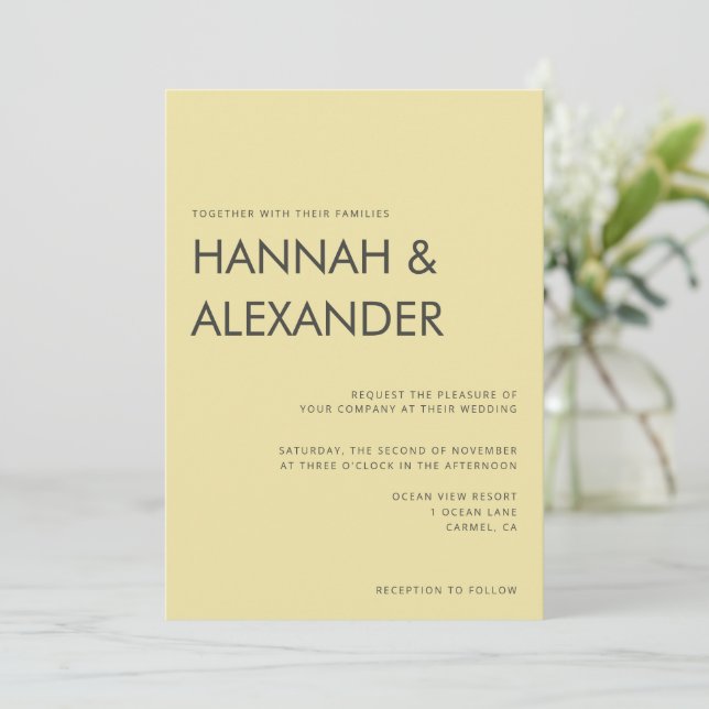 Convite de Casamento Amarelo Cítrico Ilha (Em pé/Frente)