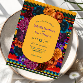 Convite de casamento amarelo com flores mexicanas 