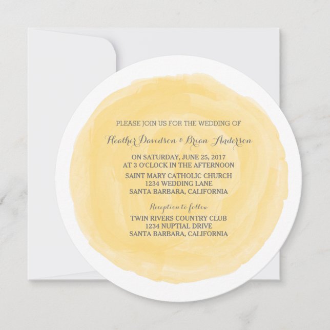 Convite de casamento Amarelo De Aquarela (Frente)