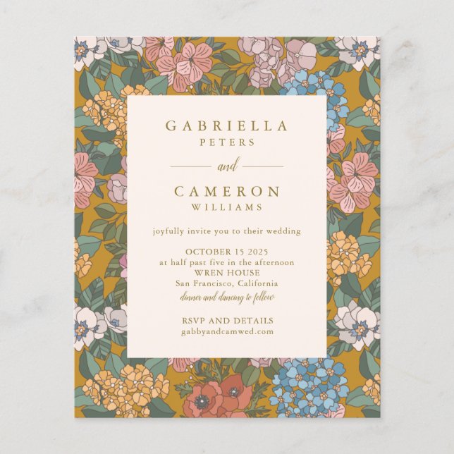 Convite de Casamento Amarelo Floral Boho Moderno E (Frente)
