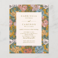 Convite de casamento Amarelo Floral Moderno Boho