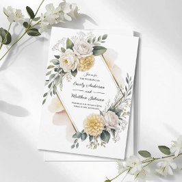 Convite de Casamento Amarelo Manteiga e Dourado