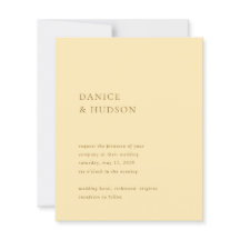 Convite de Casamento Amarelo Manteiga Minimalista 